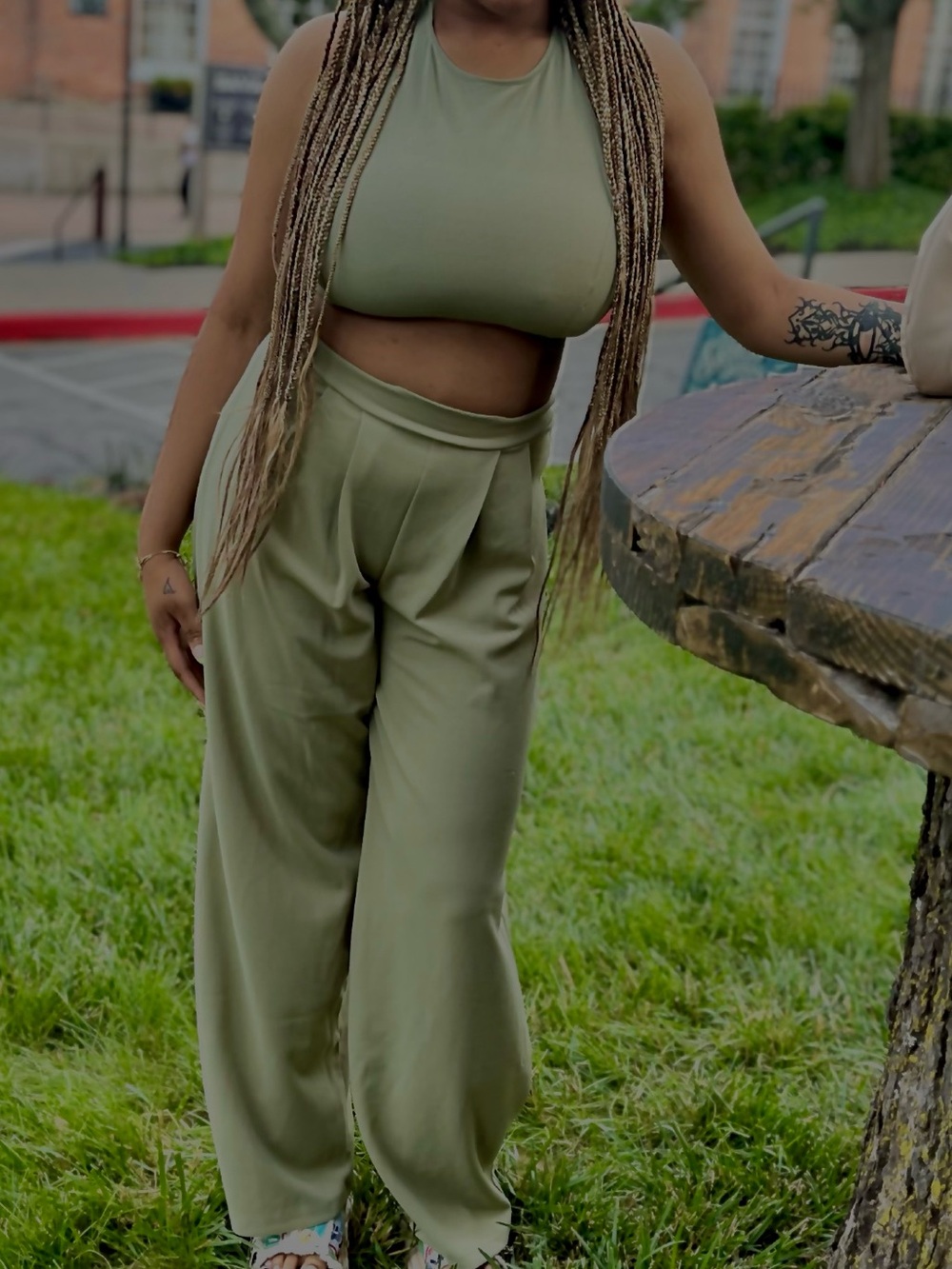 Fashion Nova Olive Wide-Leg Pants Set